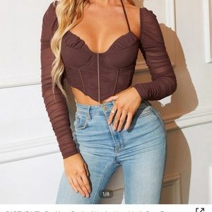 Shein tie backless long sleeve corset mesh crop top
